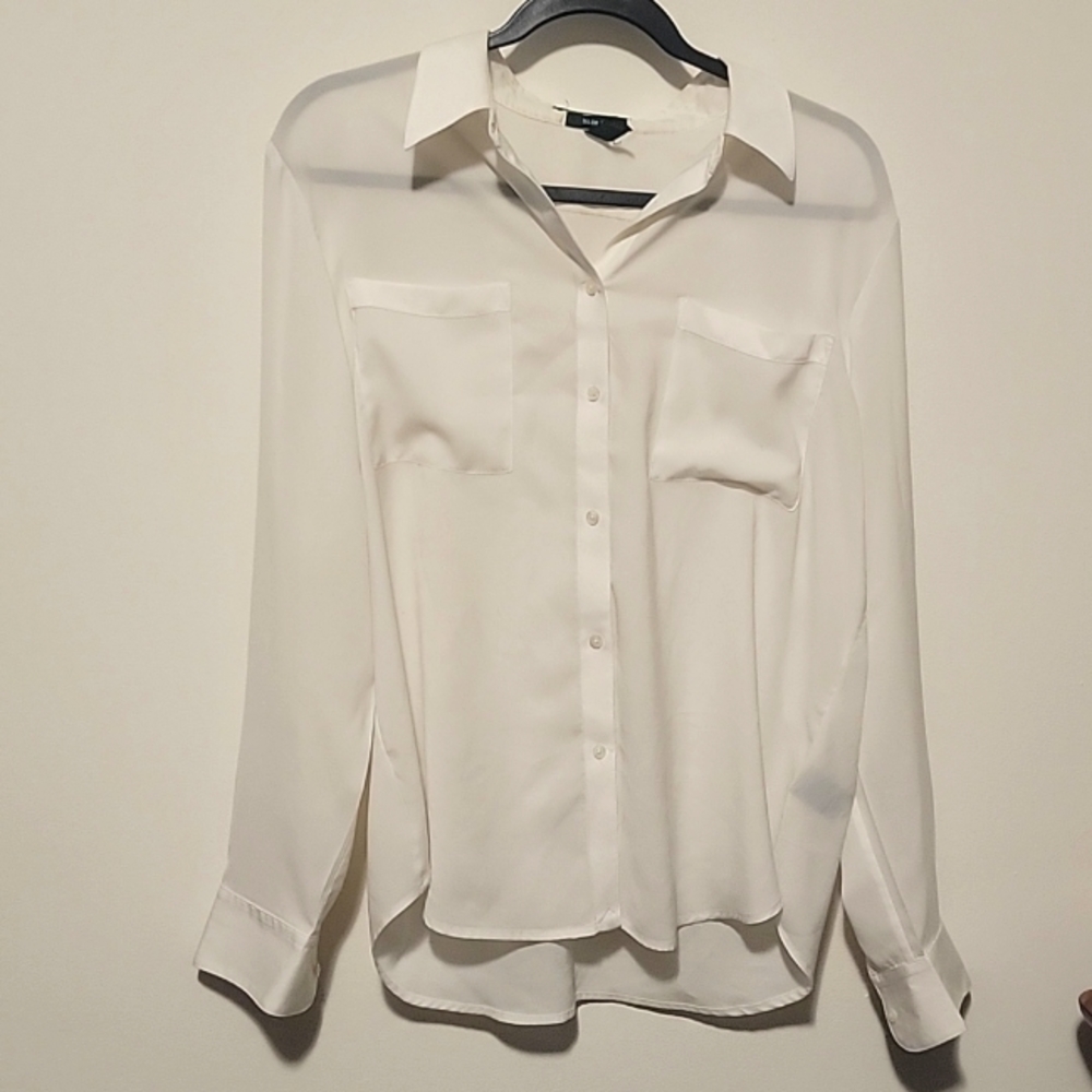Womens Lauren Ralph Lauren slim-fit white silky button-down shirt, size L